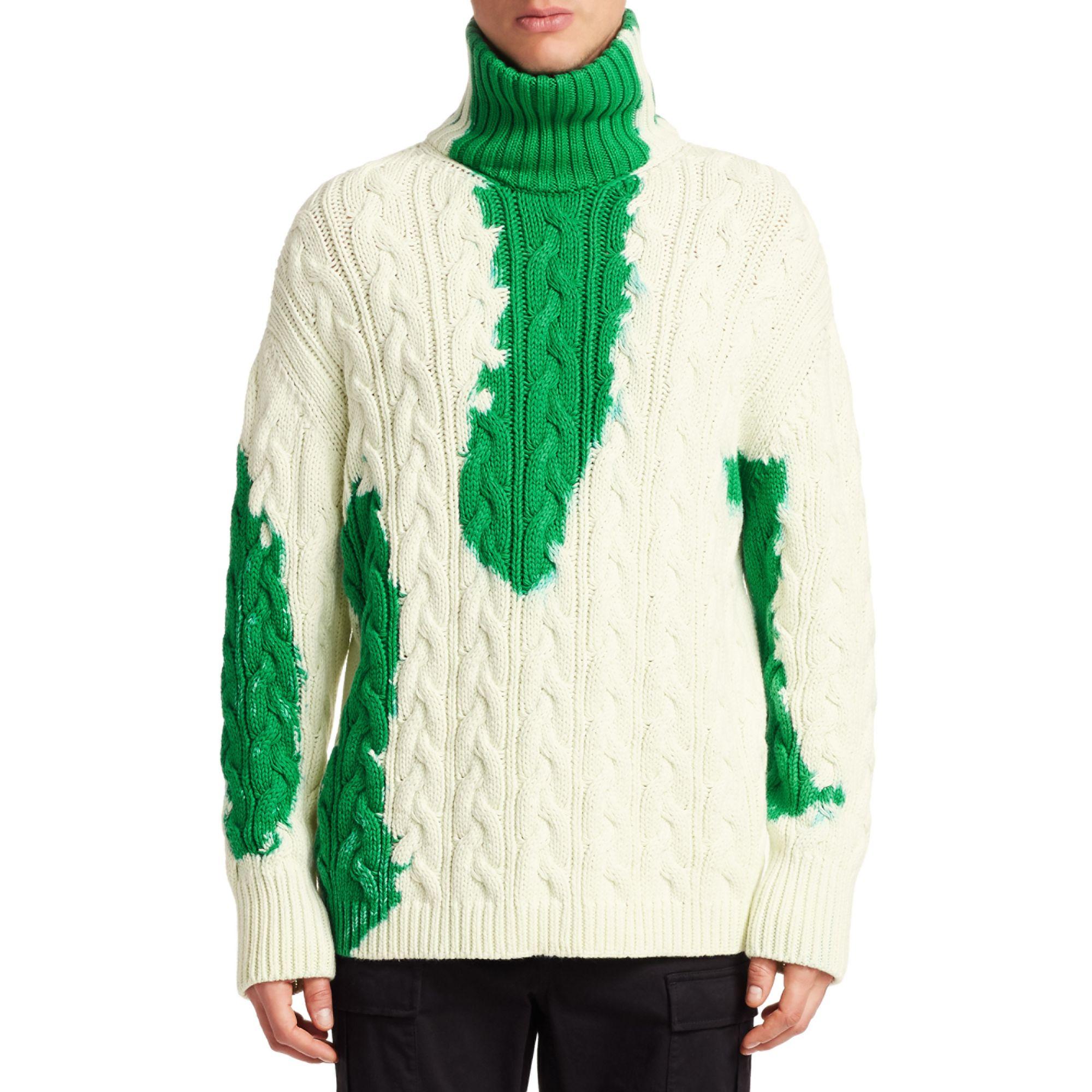Balenciaga Long-sleeve Bleach Turtleneck Sweater in Green for Men | Lyst