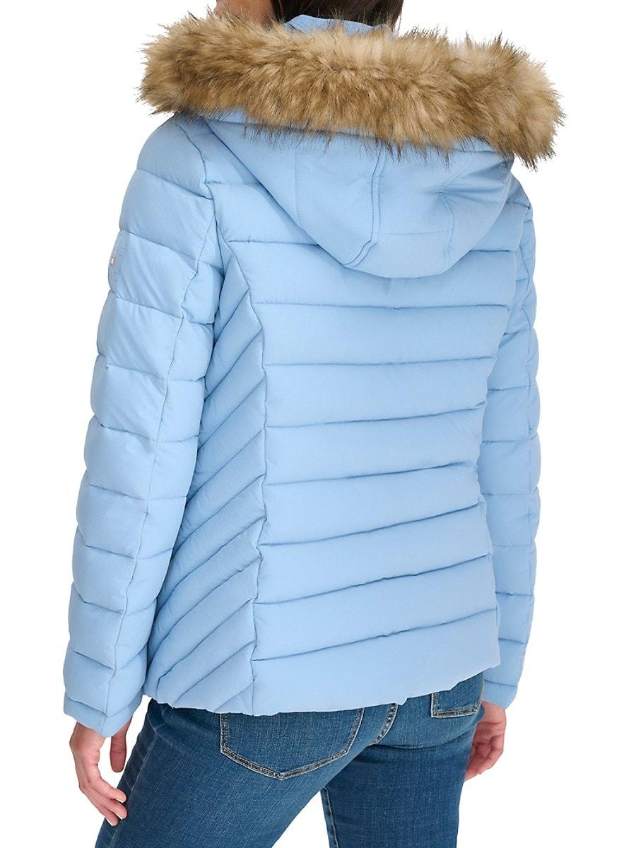 Tommy Hilfiger Blue Coat With White Fur Hood Tommy Hilfiger Faux