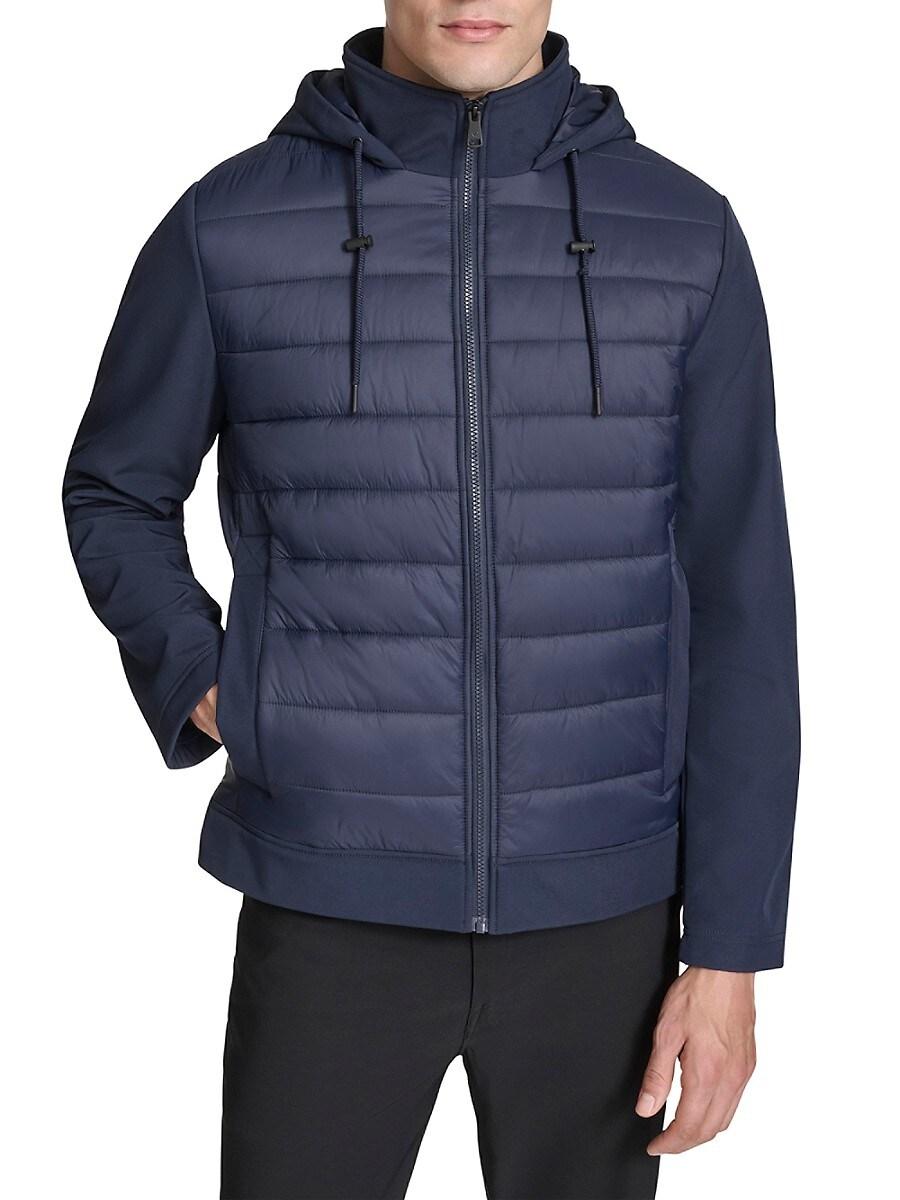 Kenneth Cole Mixed-Media Quilted Hooded Slim Fit Jacket in Black