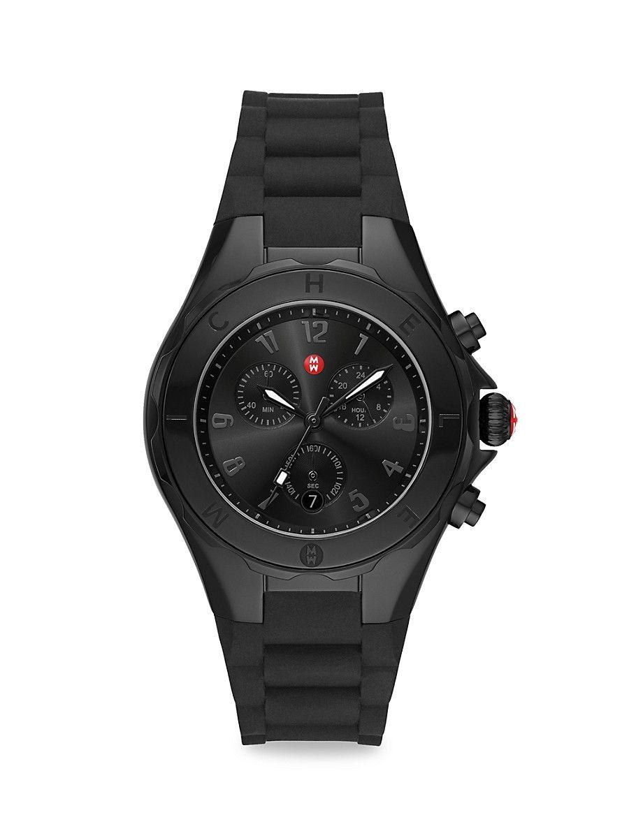 Michele 38mm Jellybean Stainless Steel Silicone Strap Chrono Watch in Black Lyst