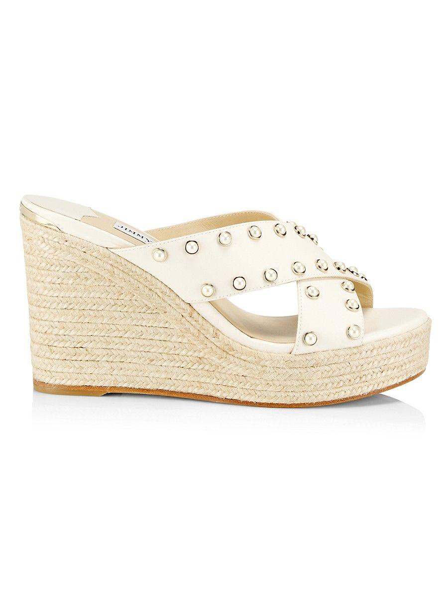 Jimmy Choo Dovina 100 Leather Espadrille Wedge Sandals in White | Lyst