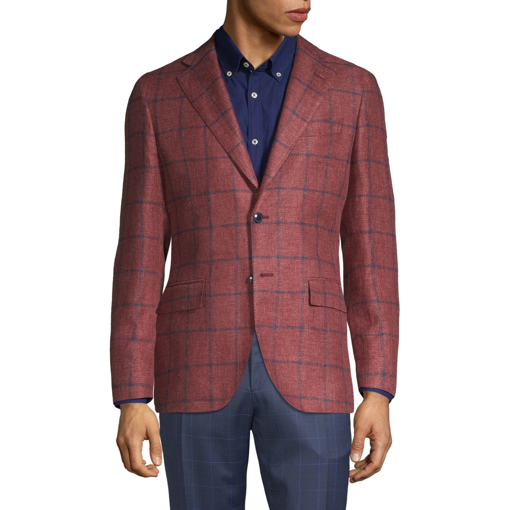 red windowpane blazer