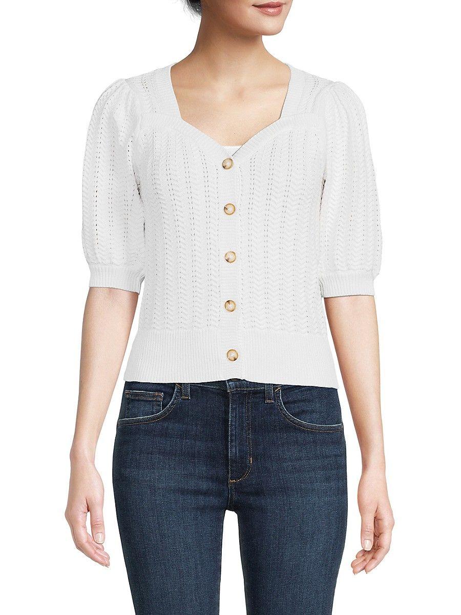 Design History Puff Sleeve Open Knit Cardigan in White Lyst