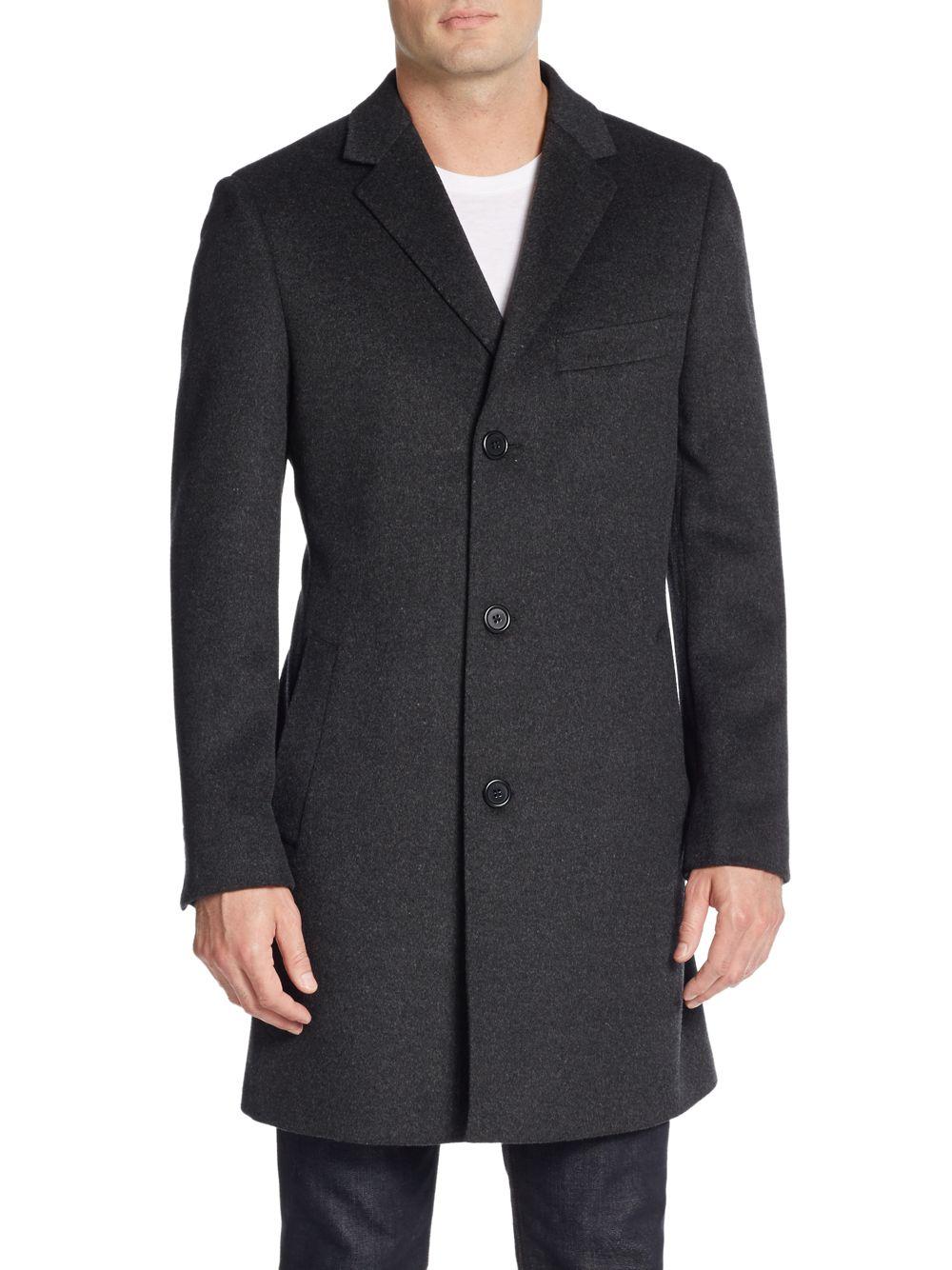 Saks Fifth Avenue Trim-fit Notched Lapel Wool & Cashmere Coat in Gray ...