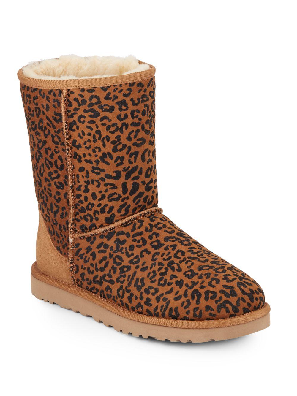 UGG Classic Short Shearling-lined Leopard-print Suede Boots in Chestnut ...