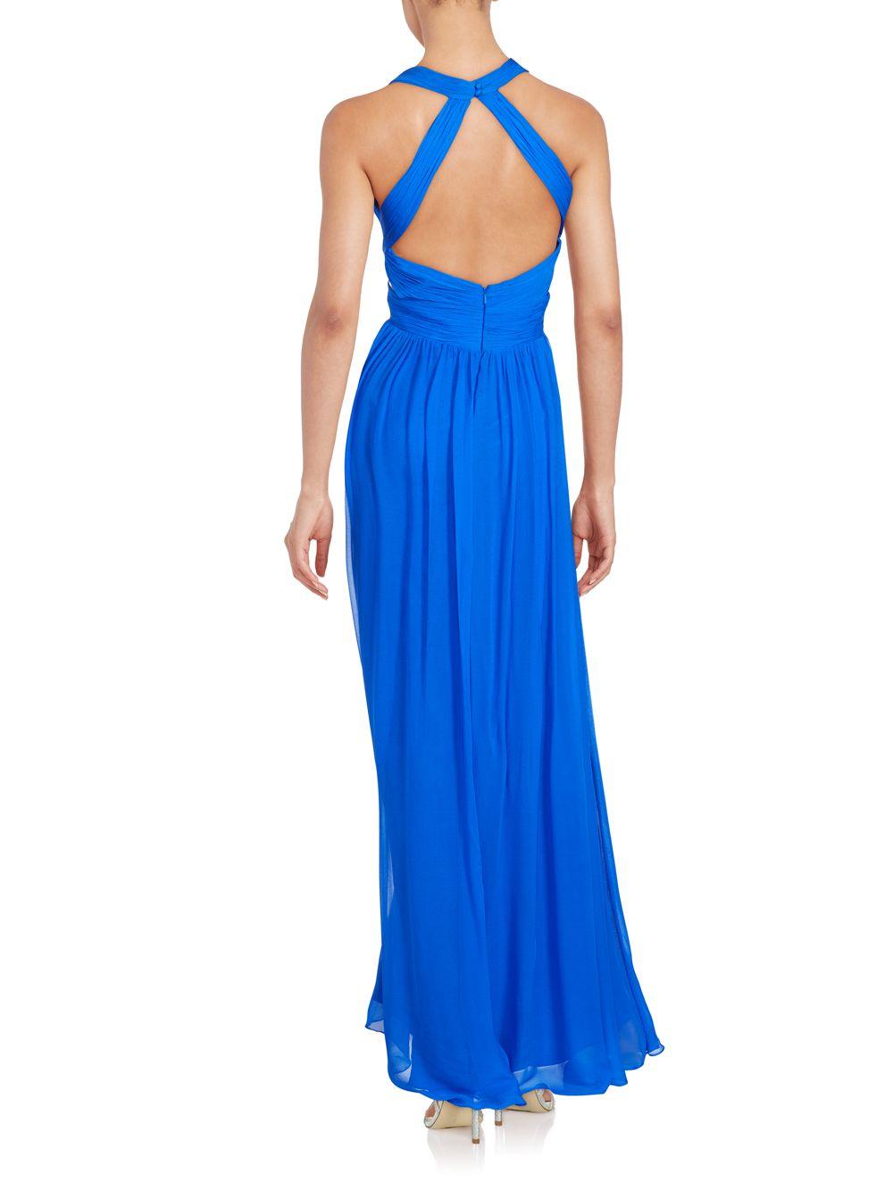 Aidan Mattox Cutout Silk Gown in Blue Lyst