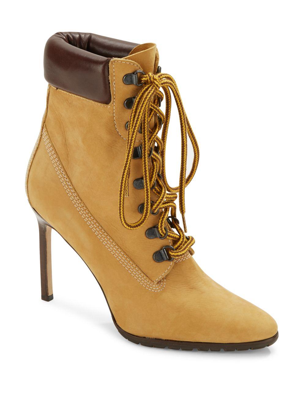 Manolo Blahnik Oklamod Suede Cuffed Timberland Booties in Natural | Lyst