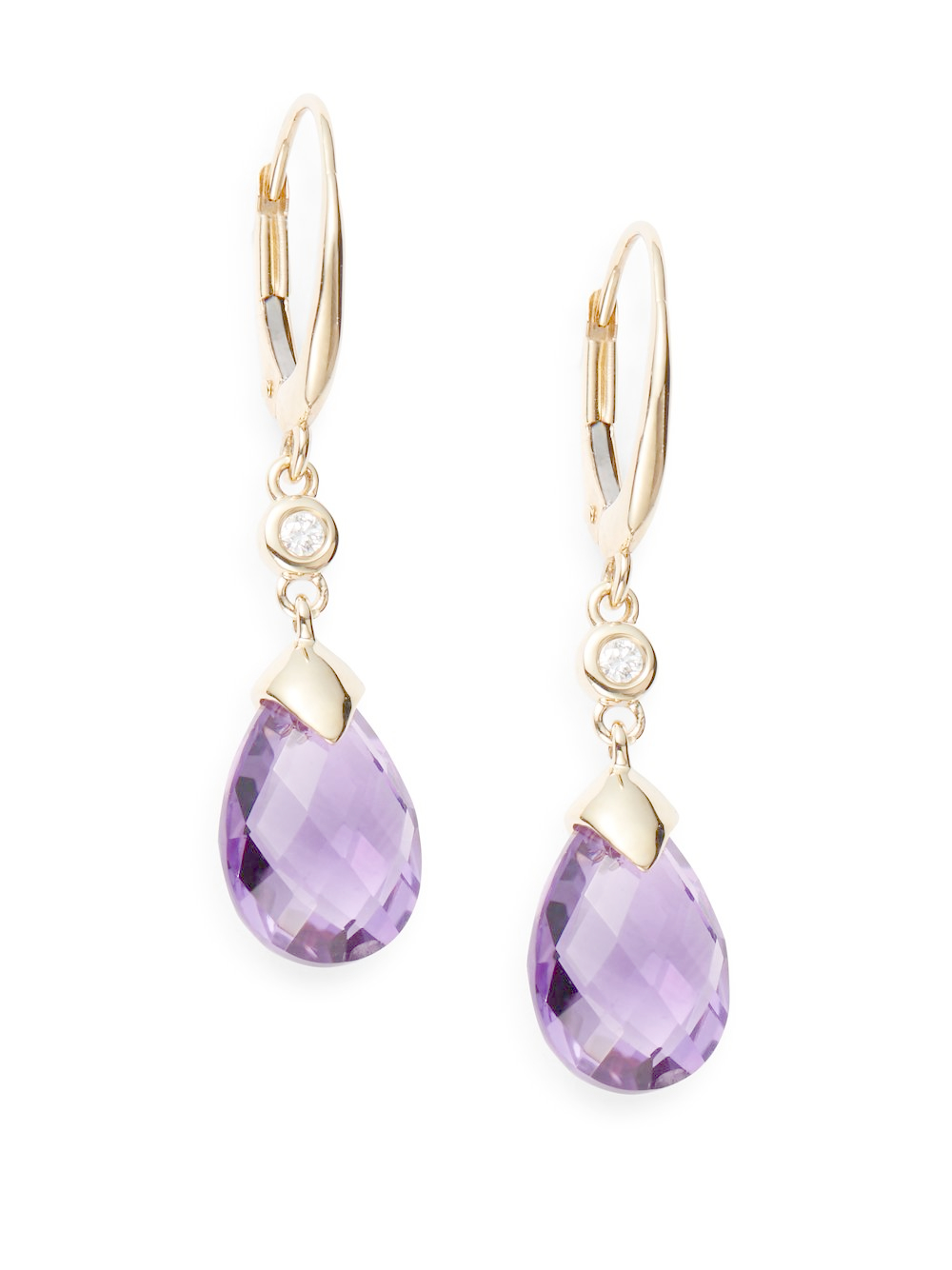 Saks fifth avenue Diamond, Purple Amethyst & 14k Yellow Gold Teardrop Earrings in Metallic | Lyst