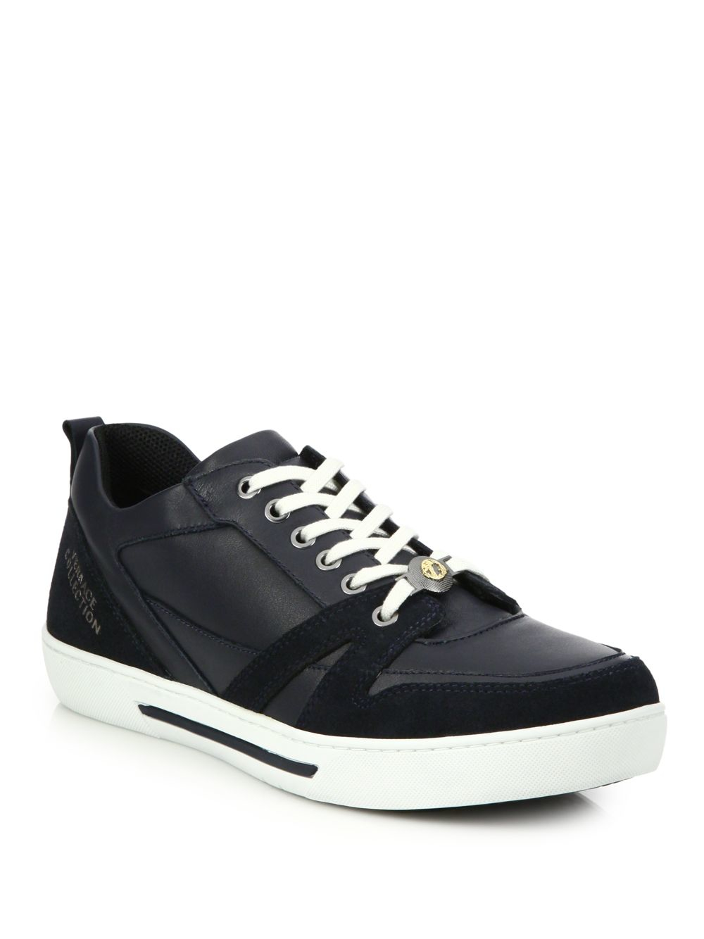 Versace Vernice Vitello Leather & Suede Sneakers in Blue for Men - Lyst