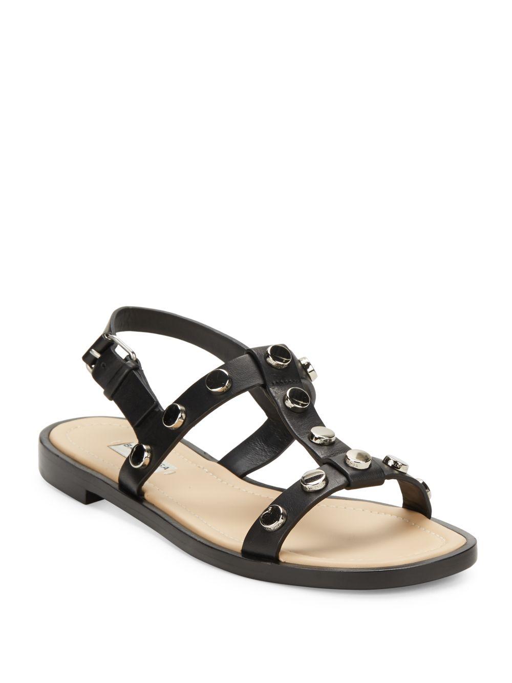 studded flat sandals balenciaga studded leather flat sandals in black lyst studded flat sandals balenciaga studded leather flat sandals in black lyst