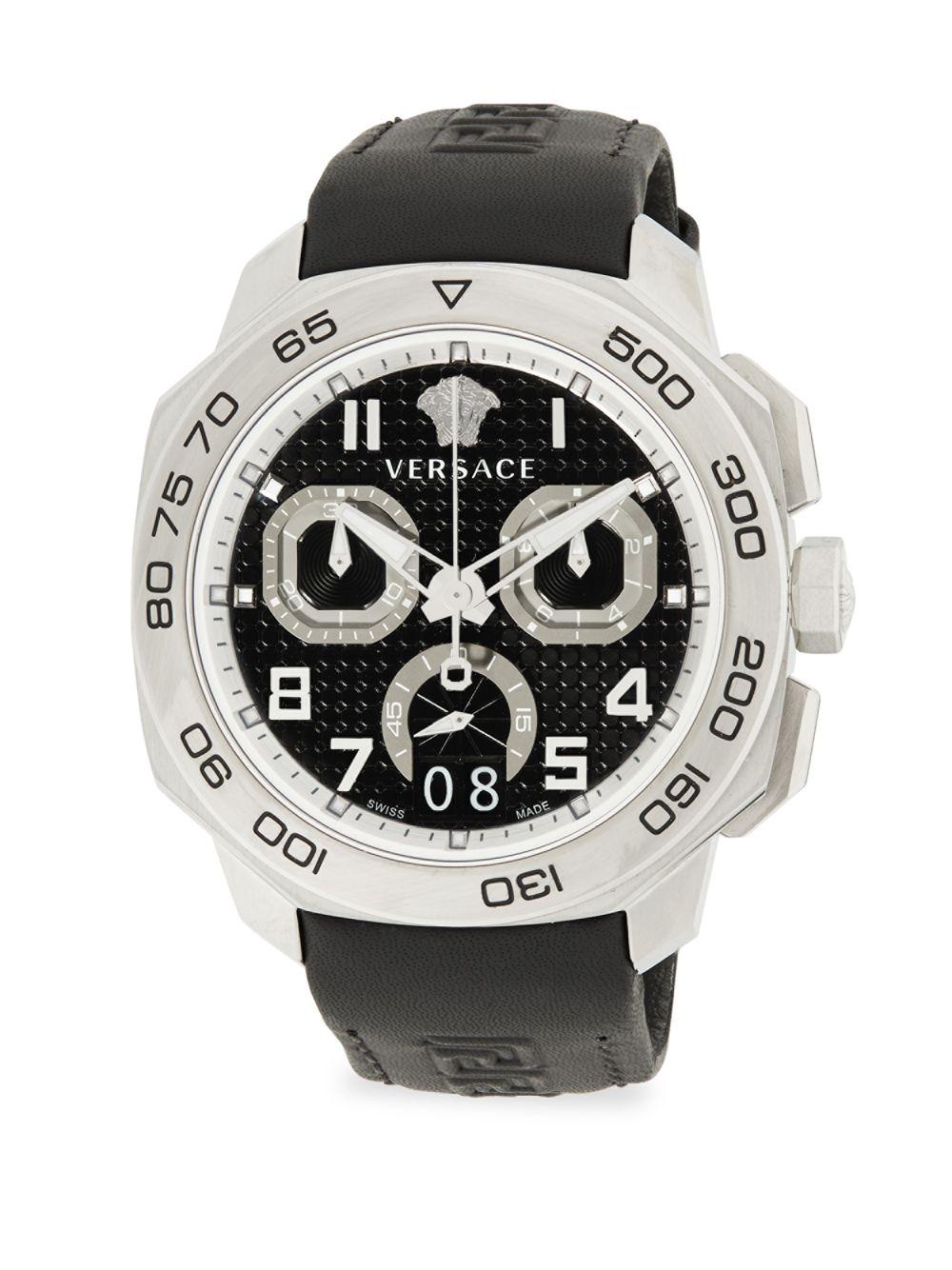 Versace Stainless Steel & Leatherstrap Chronograph Watch in Black for
