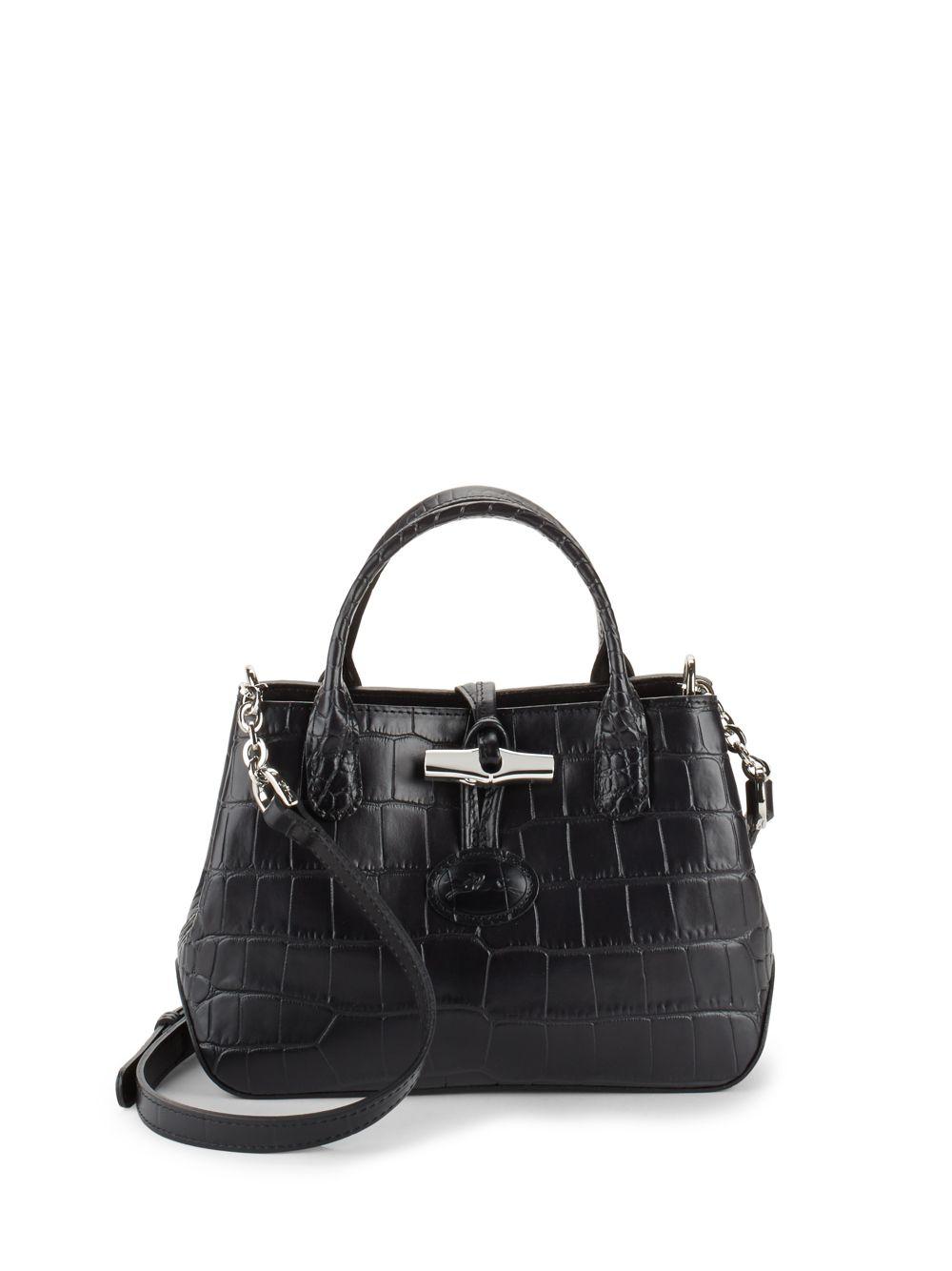 Longchamp Small Roseau Leather Tote Bag - Black