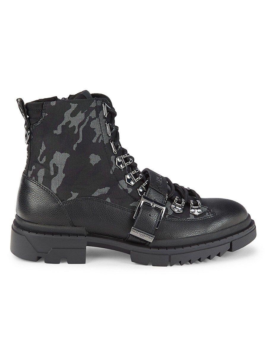 Karl Lagerfeld Camouflage Leather Combat Boots in Black for Men | Lyst