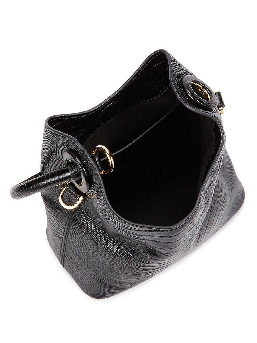 Elleme Madeleine Lizard Embossed Top Handle Bag in Black