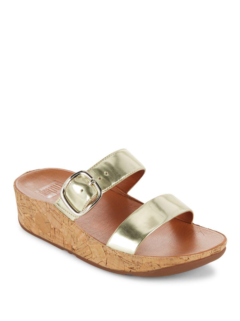 Fitflop Stack Slide Gold Sandals in Metallic | Lyst