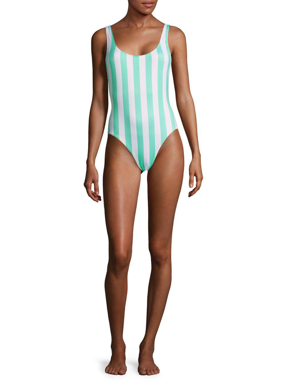Green and white striped swimsuit sale