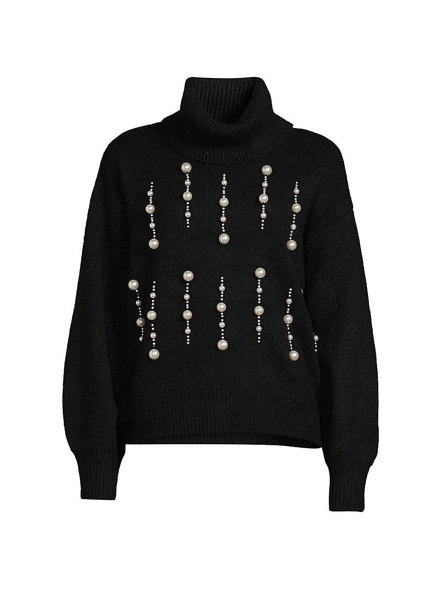 Karl Lagerfeld Faux Pearl Turtleneck Sweater in Black Lyst