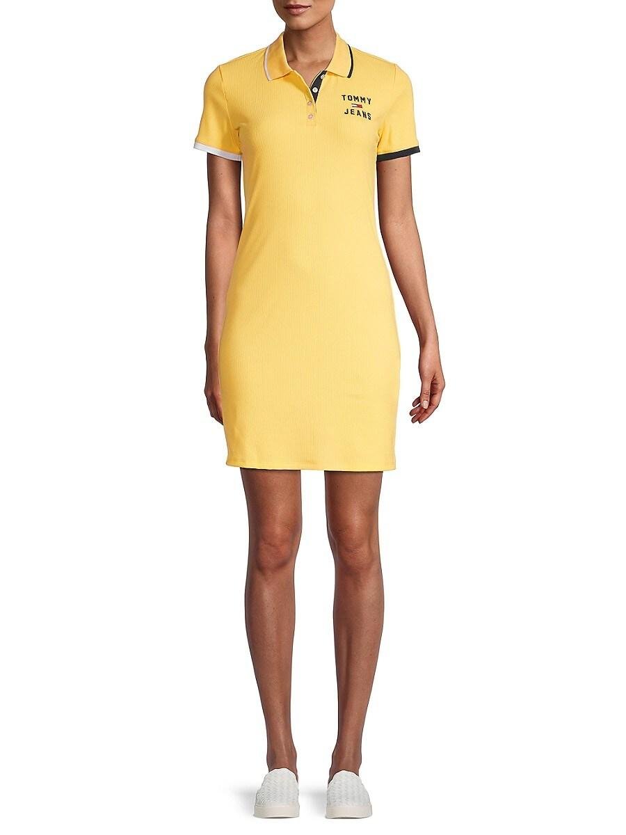 Tommy Hilfiger Ribbed Polo Dress in Yellow | Lyst