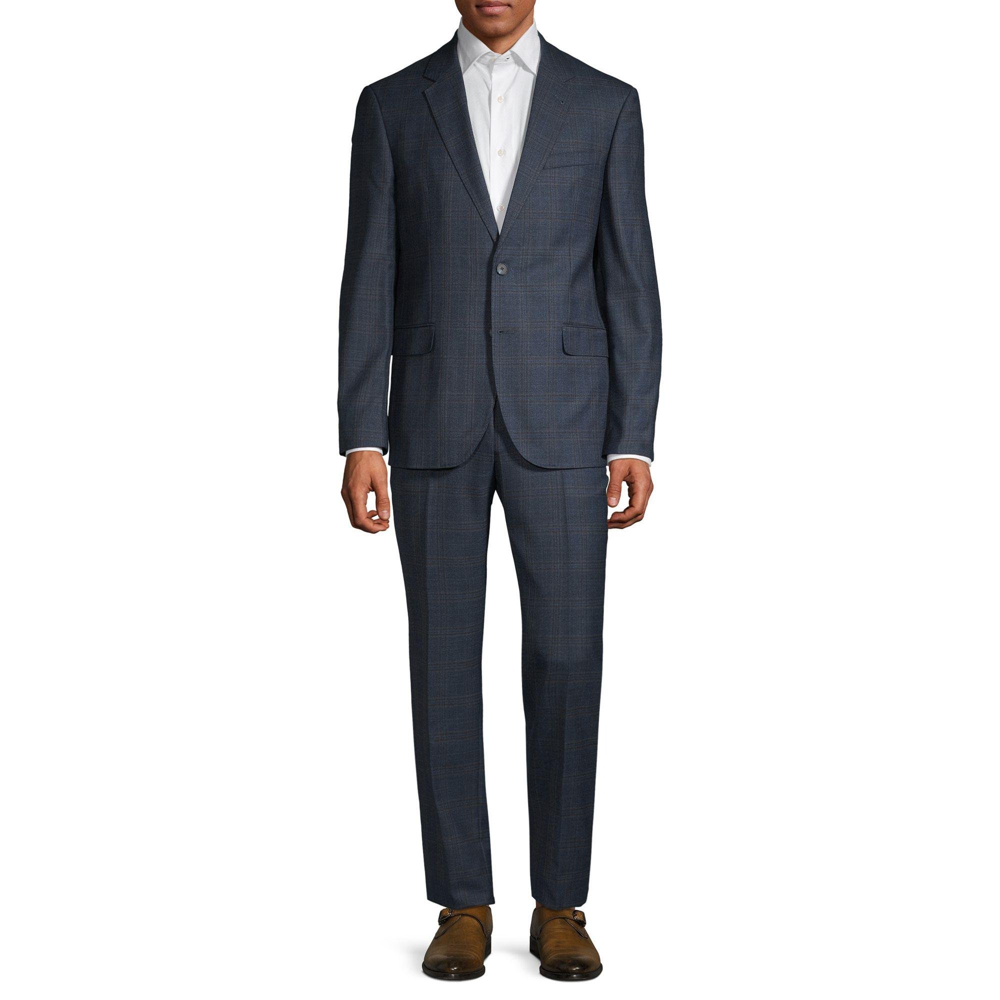 Karl Lagerfeld Slim-fit Wool-blend Plaid Suit in Navy (Blue) for Men - Lyst