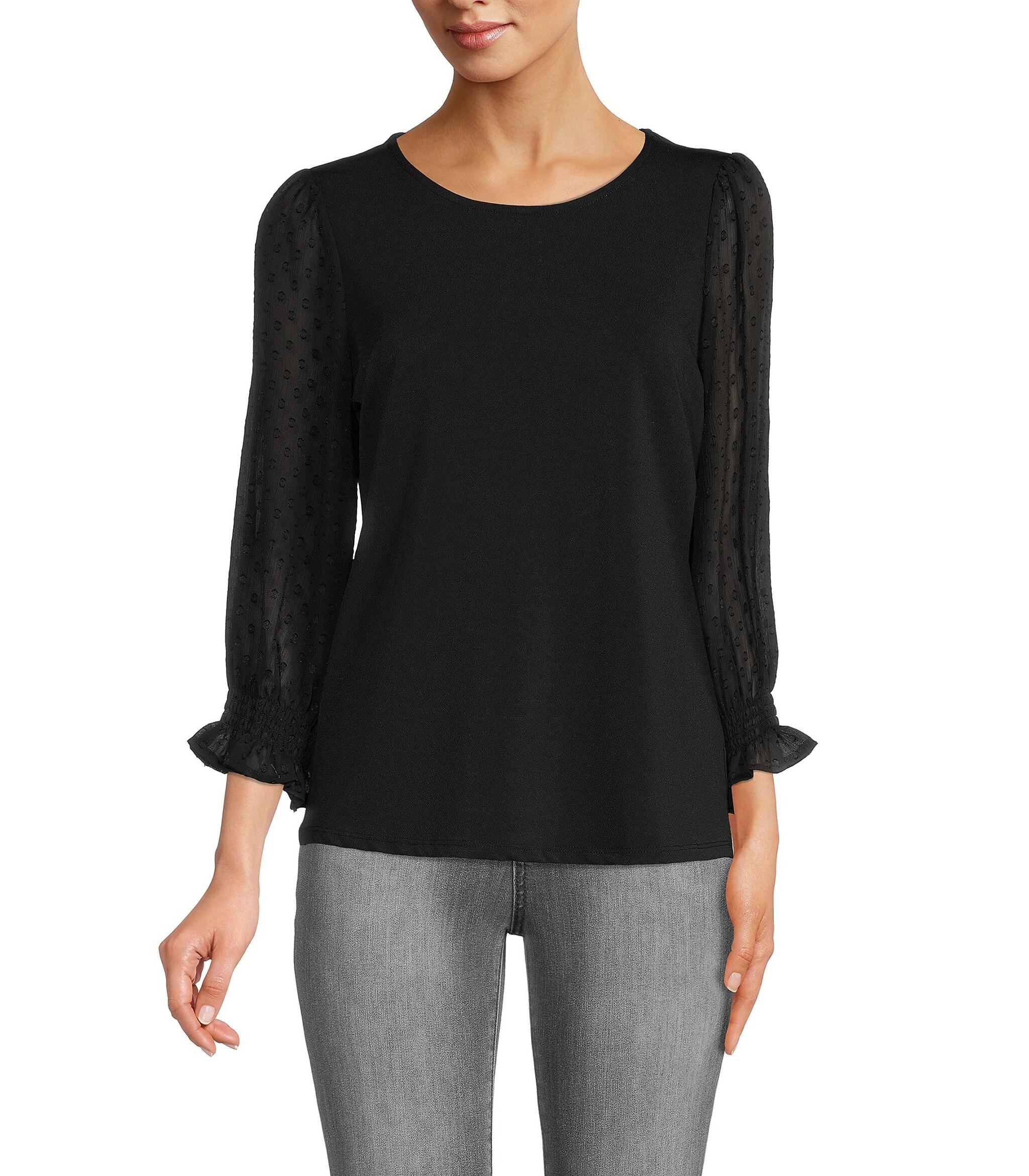 Adrianna Papell Clip Dot Puff Sleeve Top in Black Lyst