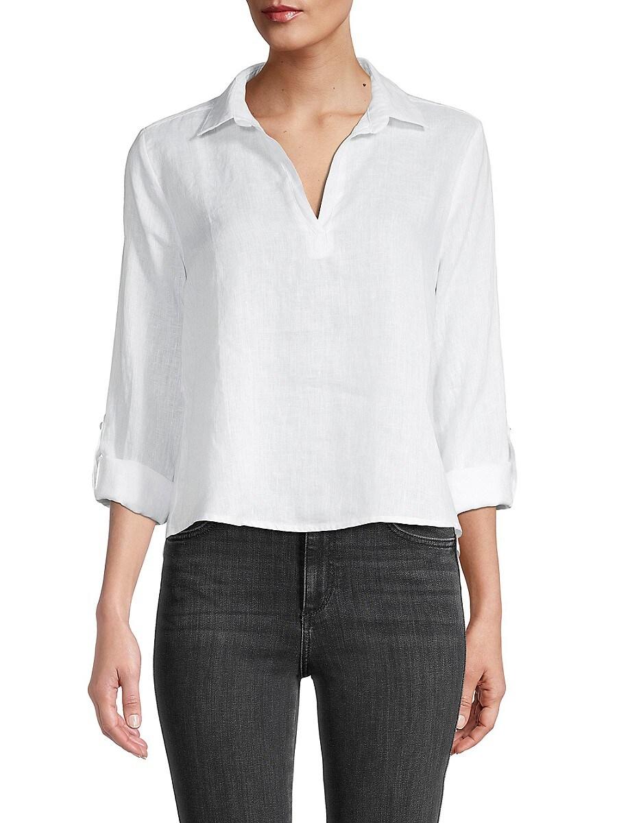 Saks Fifth Avenue Linen Popover Shirt in White | Lyst