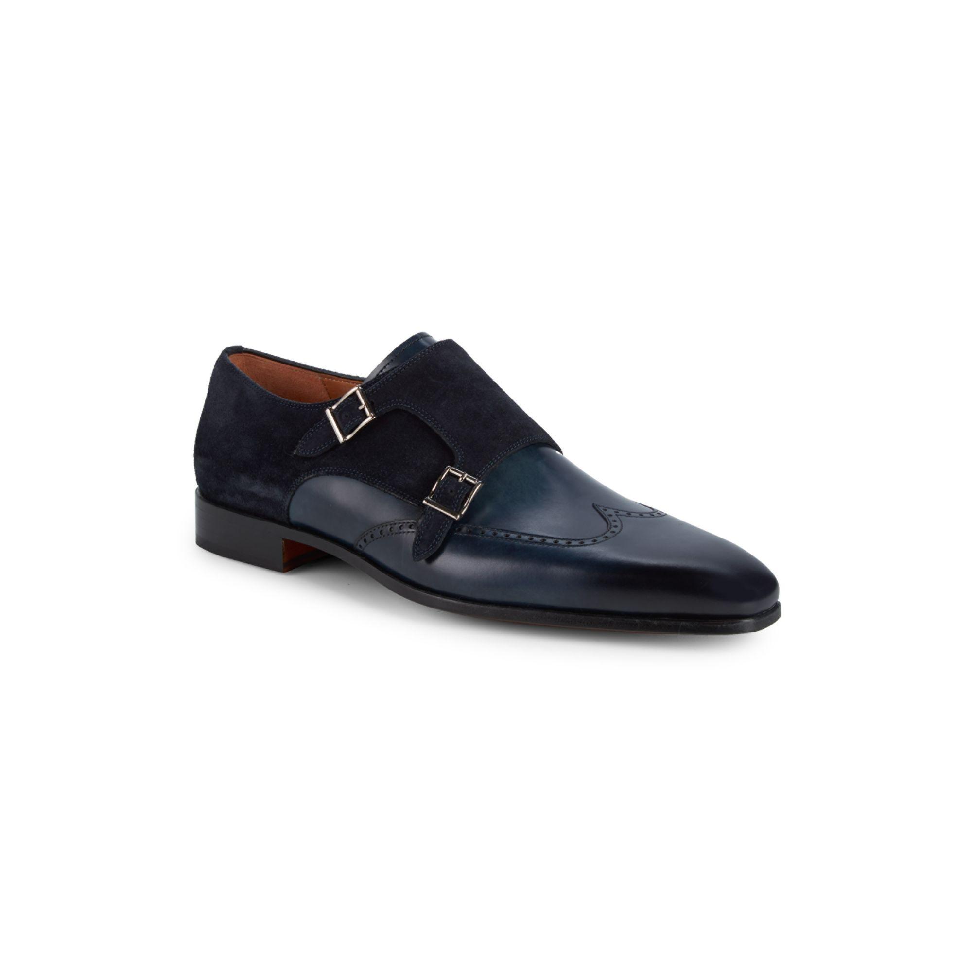 Magnanni Double Monk Strap Leather Dress Shoes in Navy (Blue) for Men ...