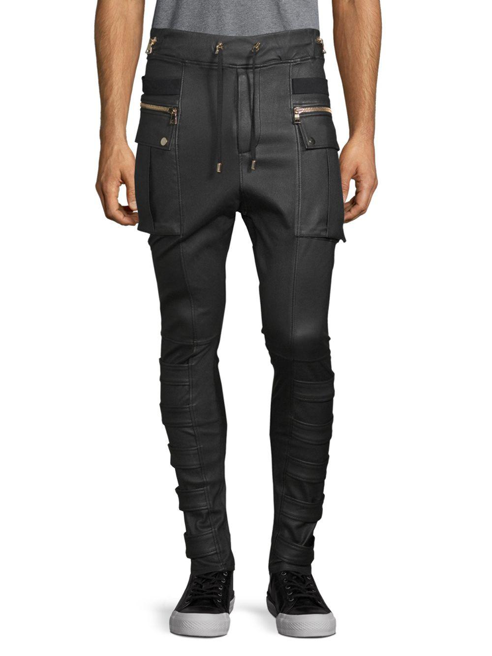 Balmain Leather Cargo Pants in Black 
