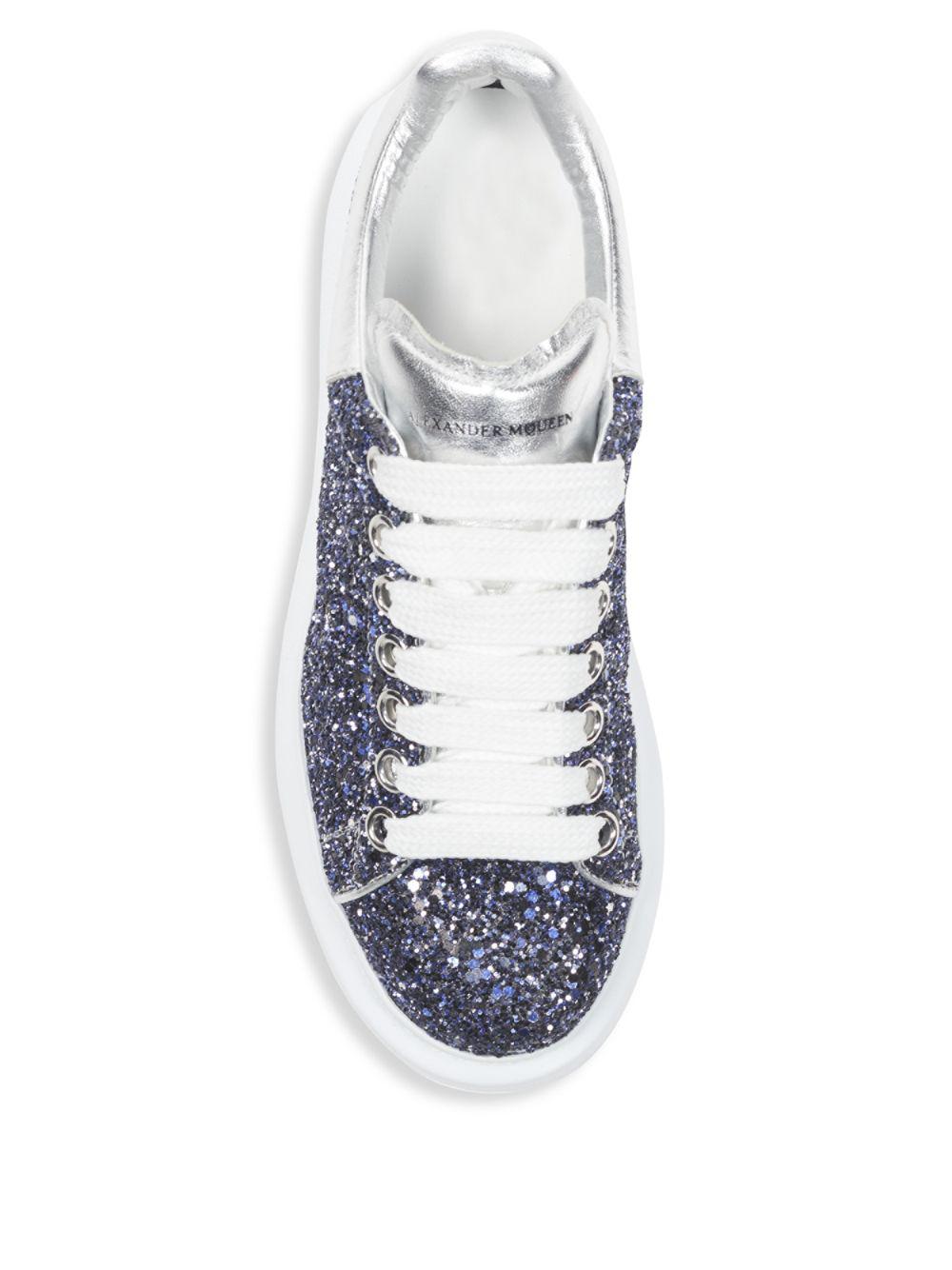 Alexander McQueen Synthetic Glitter Platform Sneakers in Midnight Blue