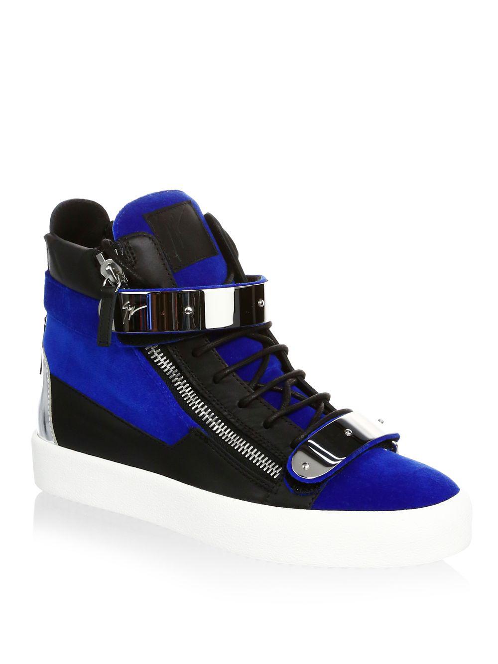 Giuseppe Zanotti Leather Embroidered High-top Sneakers in Blue - Lyst