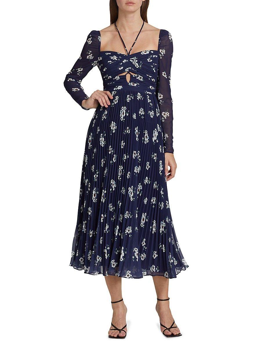 SelfPortrait Floral Chiffon Mididress in Blue Lyst