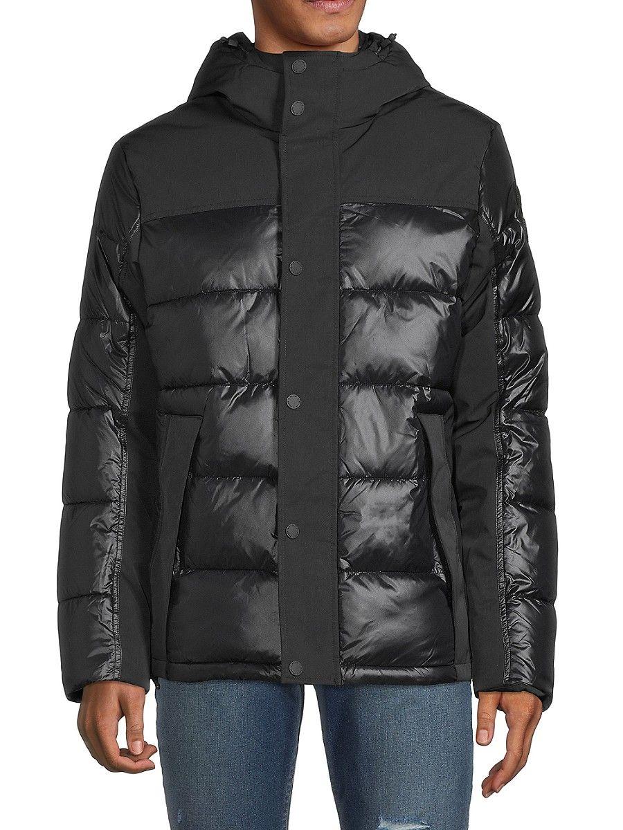 Pajar Olsen Mixed Media Hooded Puffer Jacket in Black for Men | Lyst