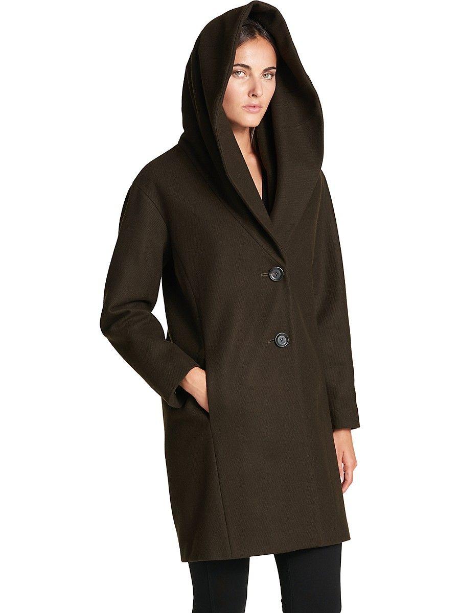DKNY Hooded Wool-blend Coat in Black | Lyst