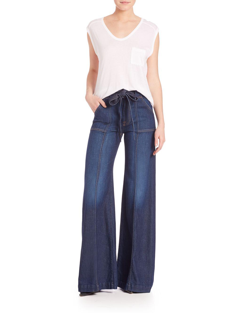 7 For All Mankind Self-tie Belted Palazzo Jeans in Blue | Lyst