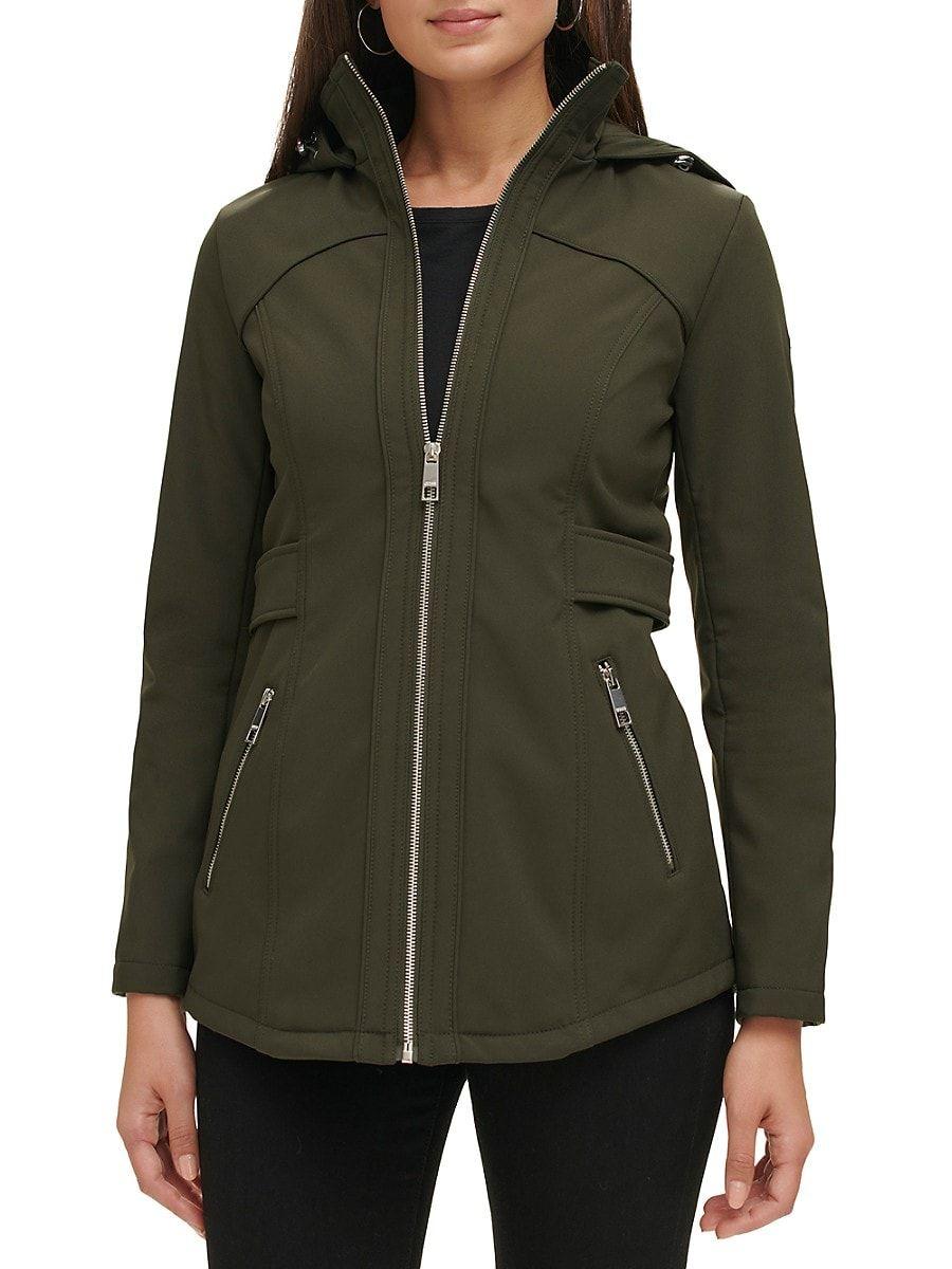 Guess Hooded Zip Front Jacket in Green | Lyst