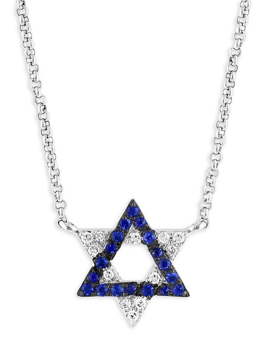 Effy 14k White Gold Sapphire Diamond Star Of David Pendant Necklace in Blue Lyst Canada