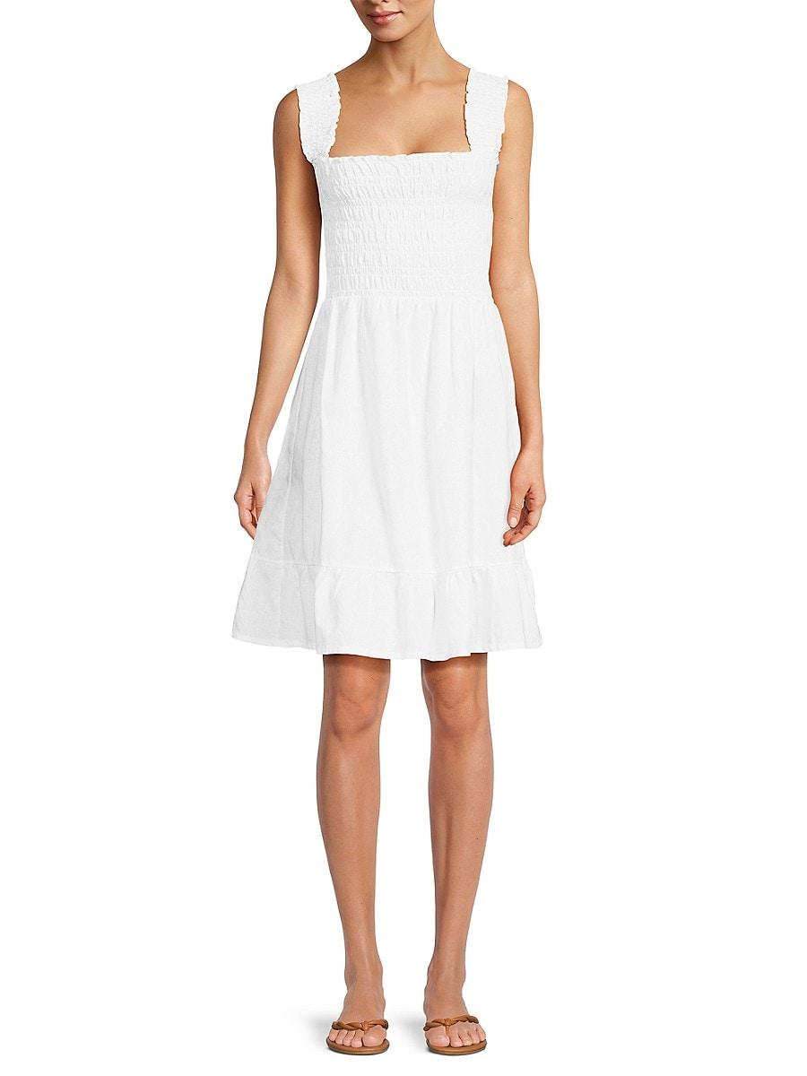 Saks Fifth Avenue Saks Fifth Avenue Smocked Linen Blend Dress in White |  Lyst UK