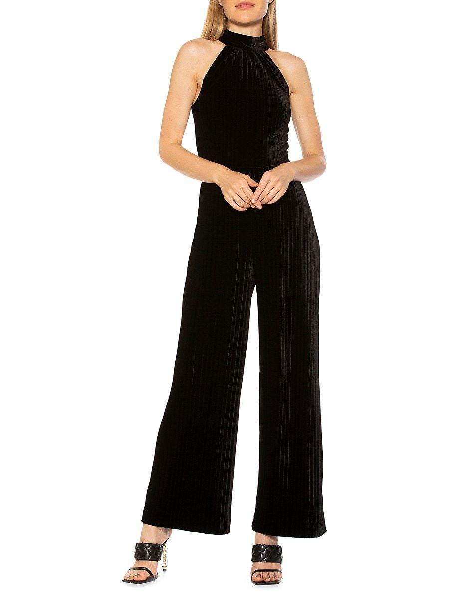 Alexia Admor Halter Velvet Jumpsuit in Black Lyst