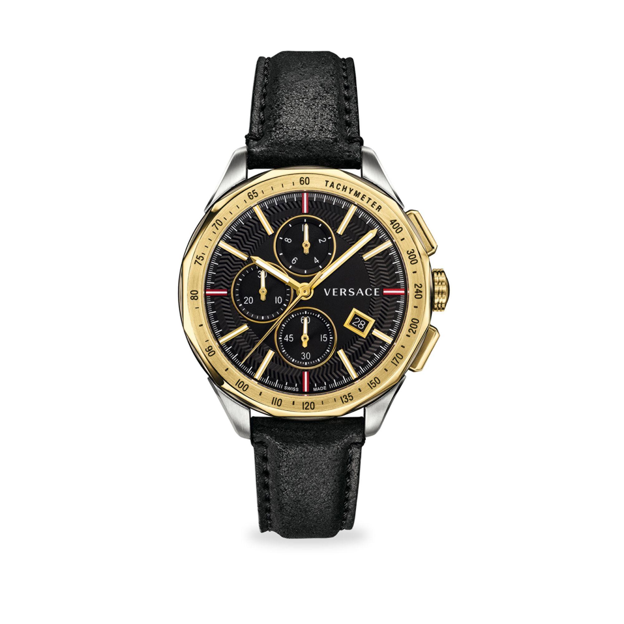 Versace Univers Leather Strap Chronograph Watch in Black for Men Lyst