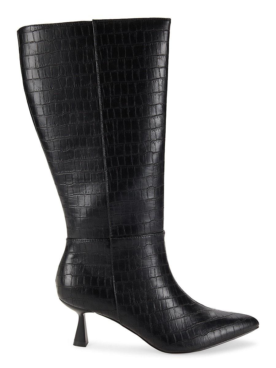 Saks Fifth Avenue Blair 64Mm Croc Embossed Knee-High Boots in Black | Lyst