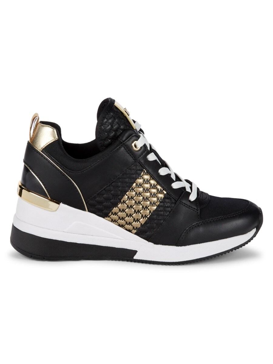 MICHAEL Michael Kors Georgie Leather & Metallic Wedge Sneakers in Black Gold  (Black) - Lyst