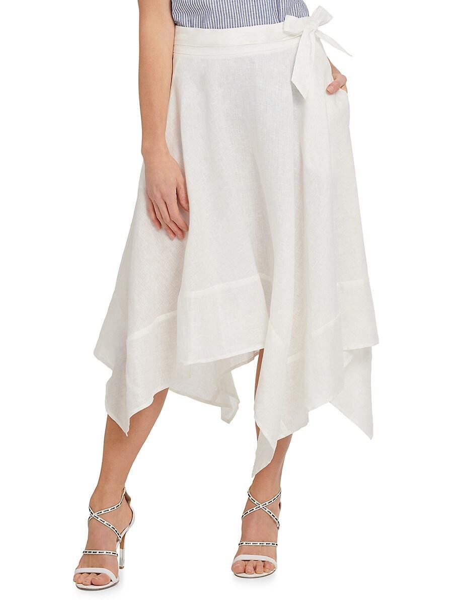 DKNY Asymmetrical Linen Midi Skirt in White | Lyst