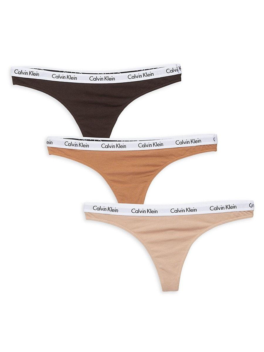 Calvin Klein 3-pack Striped Logo Cotton Blend Thongs in White