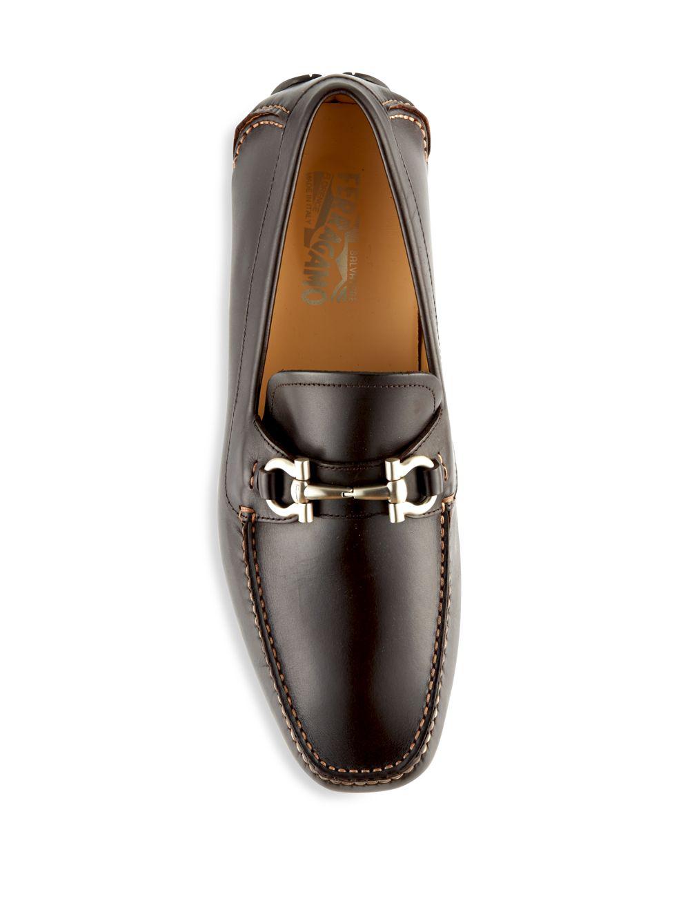Ferragamo Leather Silvertone Horse-bit Loafers in Brown for Men - Lyst