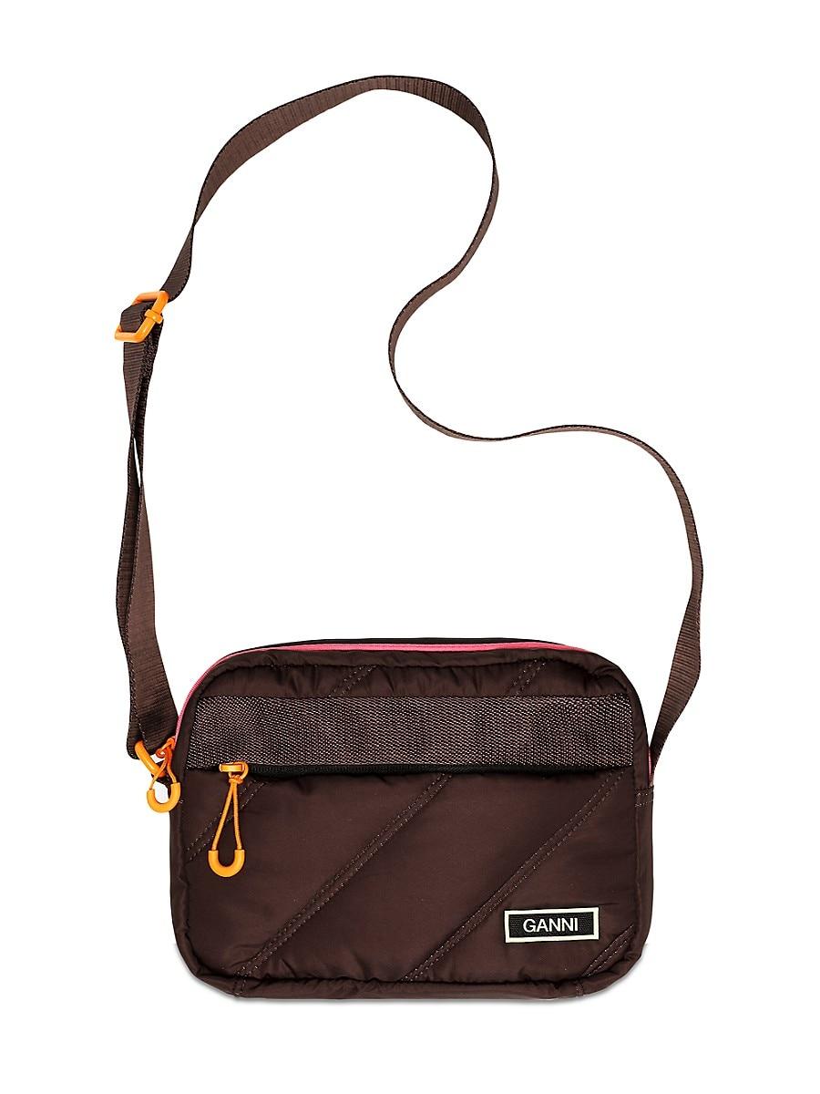 Ganni Small Tech Quilted Festival Crossbody Bag in Brown