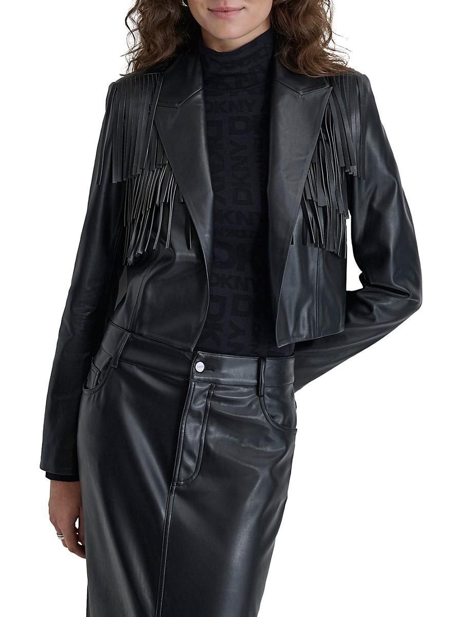 Faux Leather Dkny Genuine Leather Jacket DKNY Fringed Faux Leather
