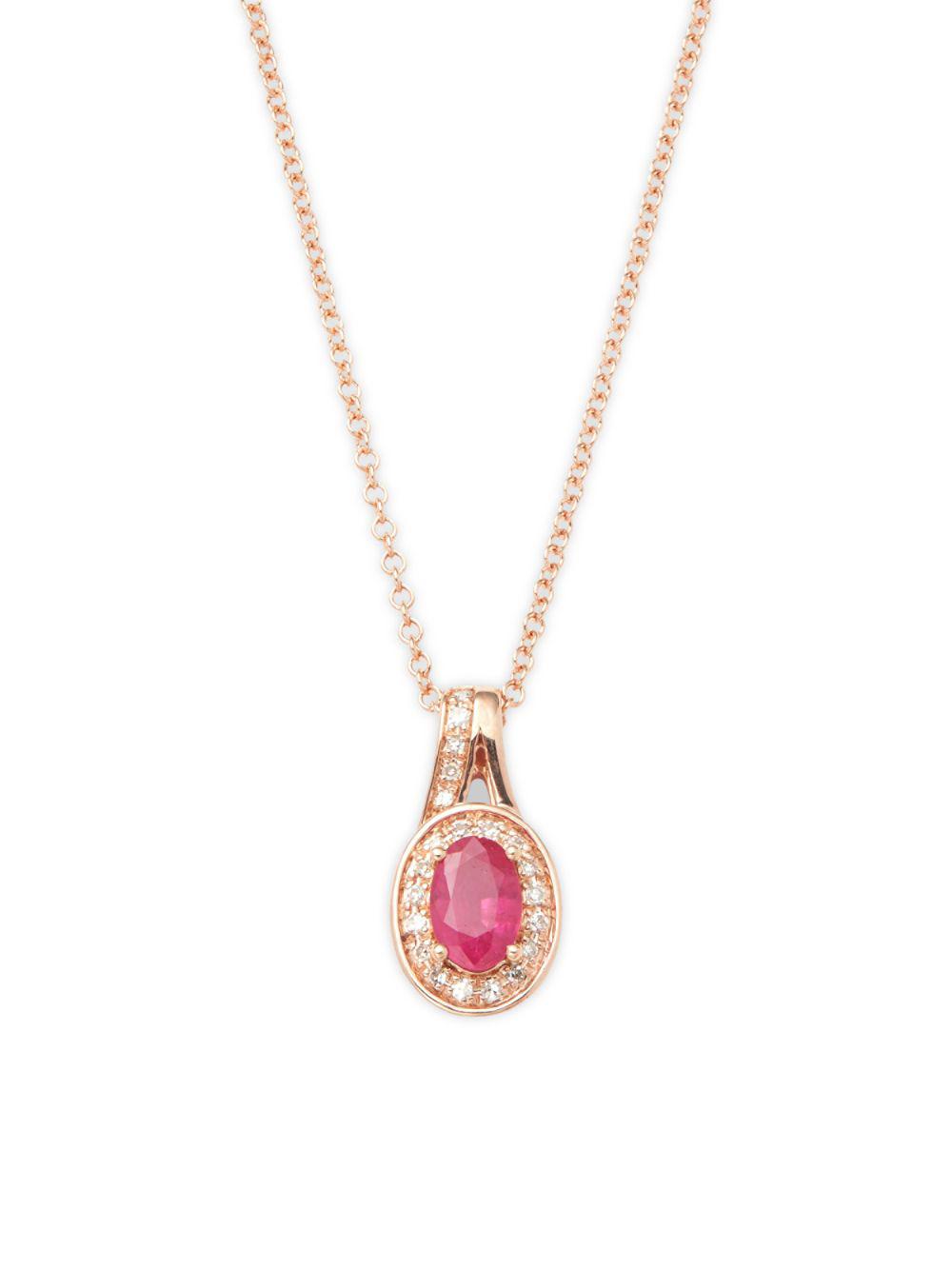 Effy 14k Rose Gold, Diamond & Ruby Pendant Necklace in Pink - Lyst
