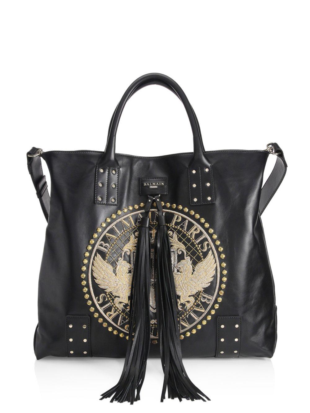 Balmain Domaine Leather Shopping Bag in Black for Men - Lyst