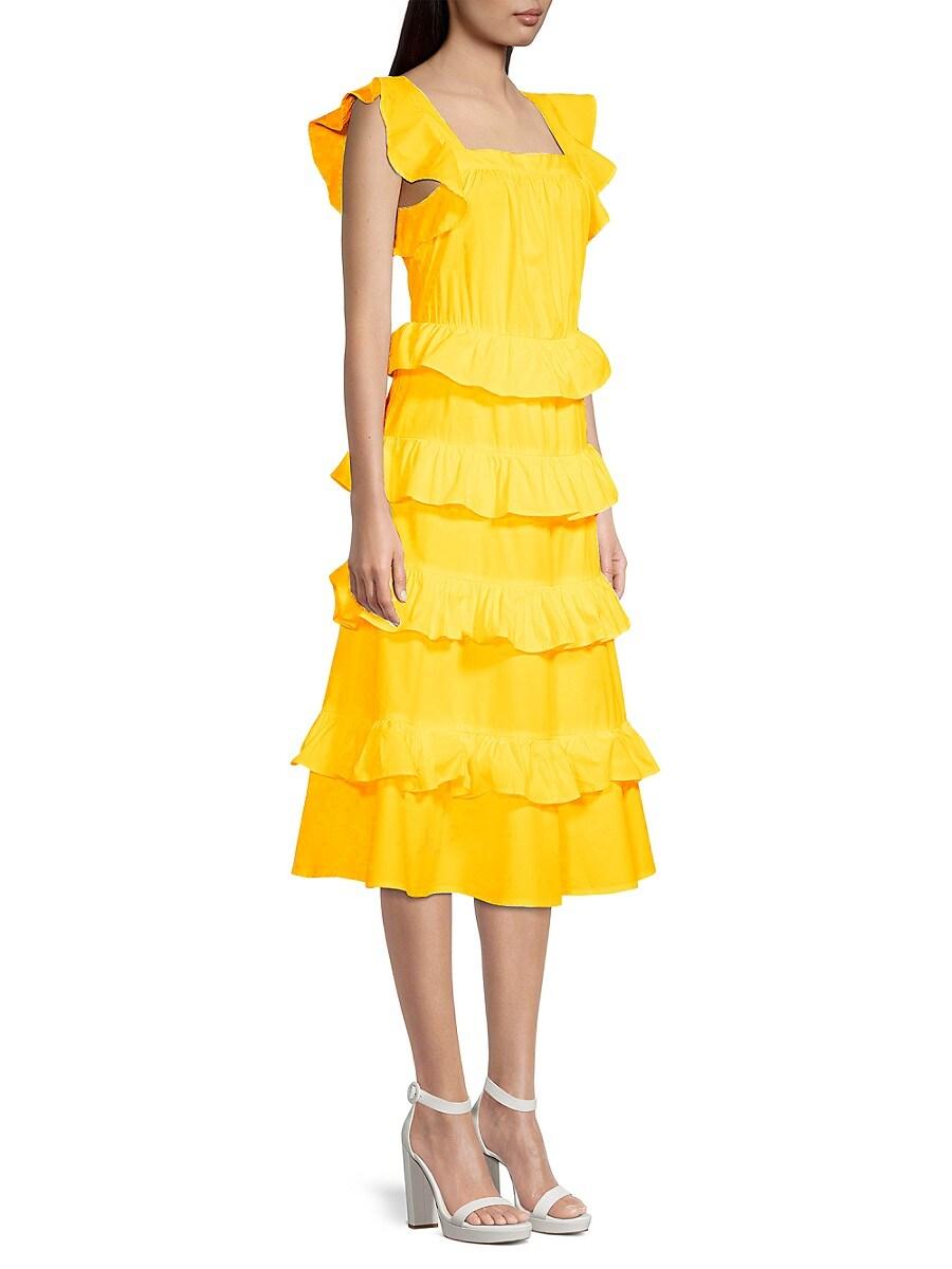Rachel Parcell Textured Cotton Ruffle Midi Dress in Yellow | Lyst UK