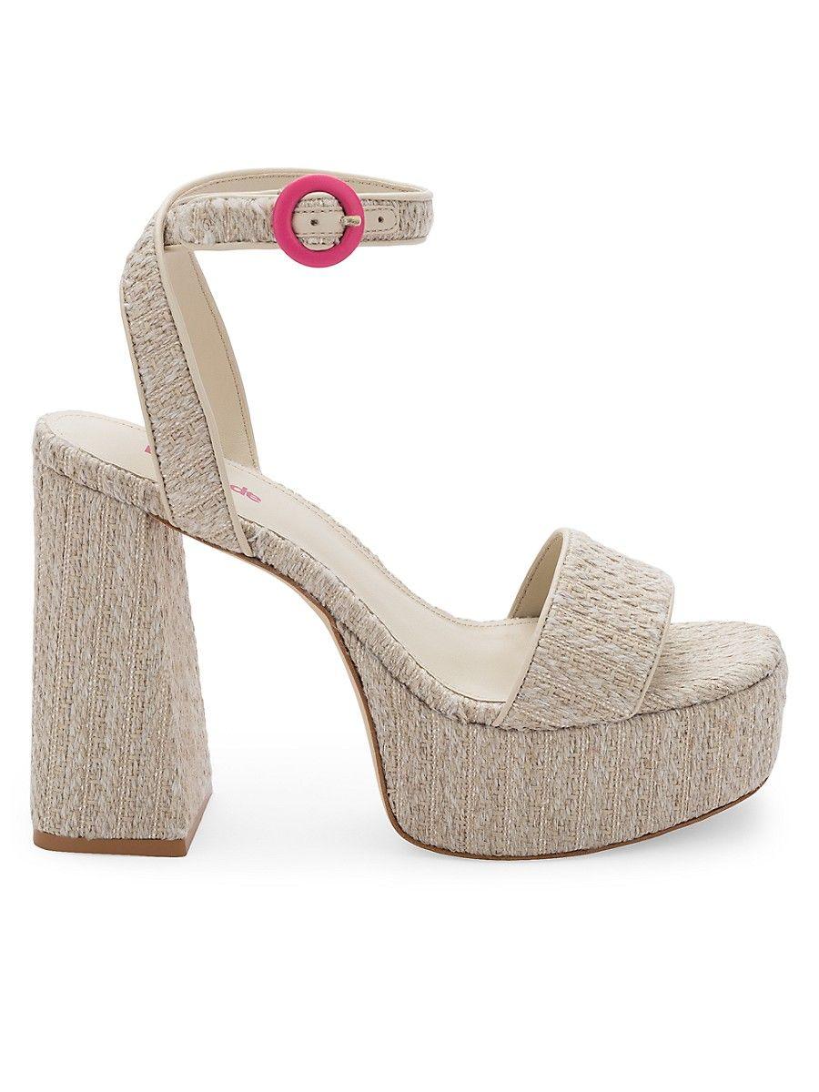 Larroude Dolly Raffia Platform Ankle Strap Sandals in White | Lyst
