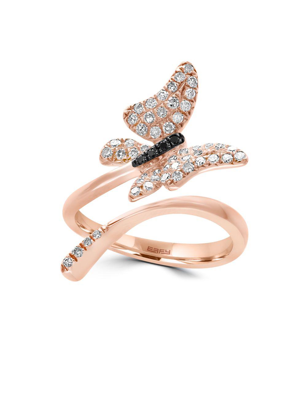 Effy 14k Rose Gold And Diamonds Butterfly Ring Lyst